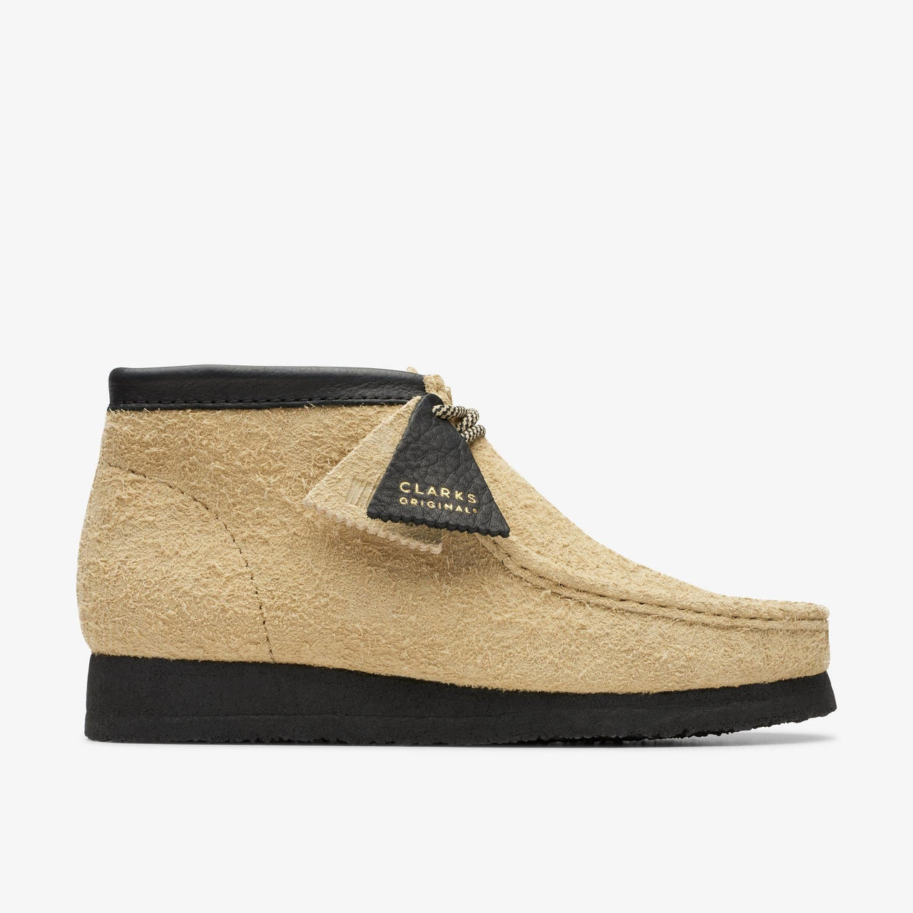 Mens Clarks Wallabee Boot in Maple and Black, front view