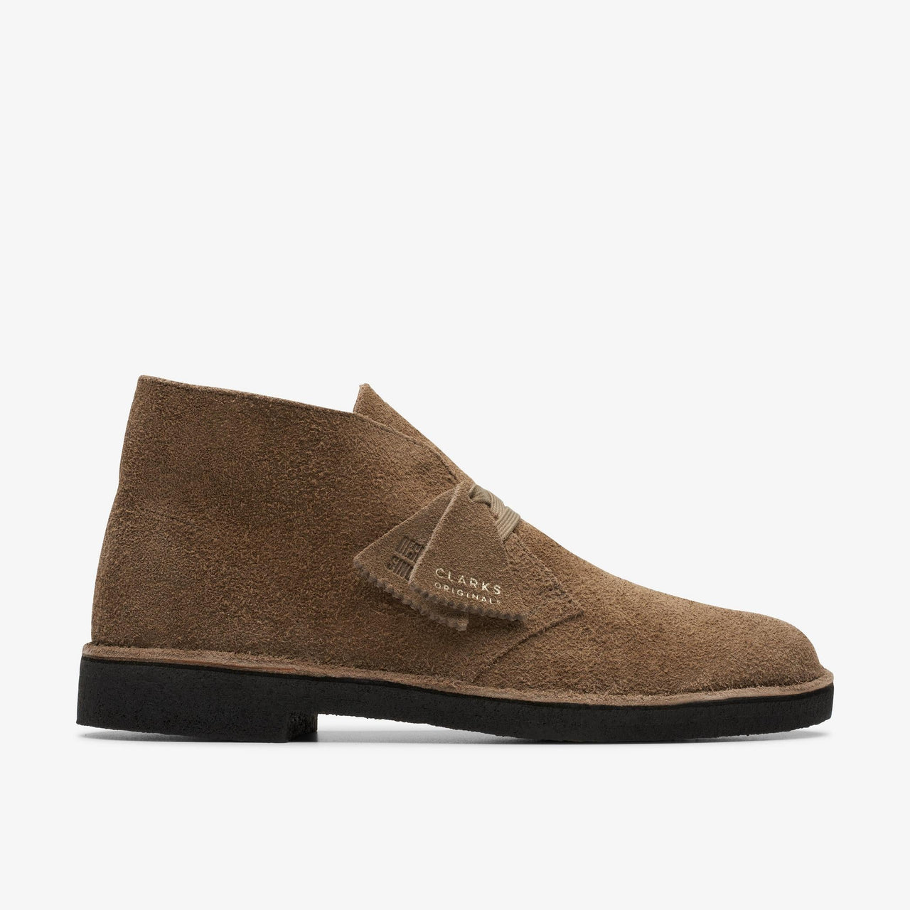 Mens Clarks Desert Boot in Dark Grey Suede, front view with laces 