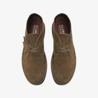 Thumbnail for  Pair of mens Clarks Desert Boots in dark grey suede, one laid on top of the other