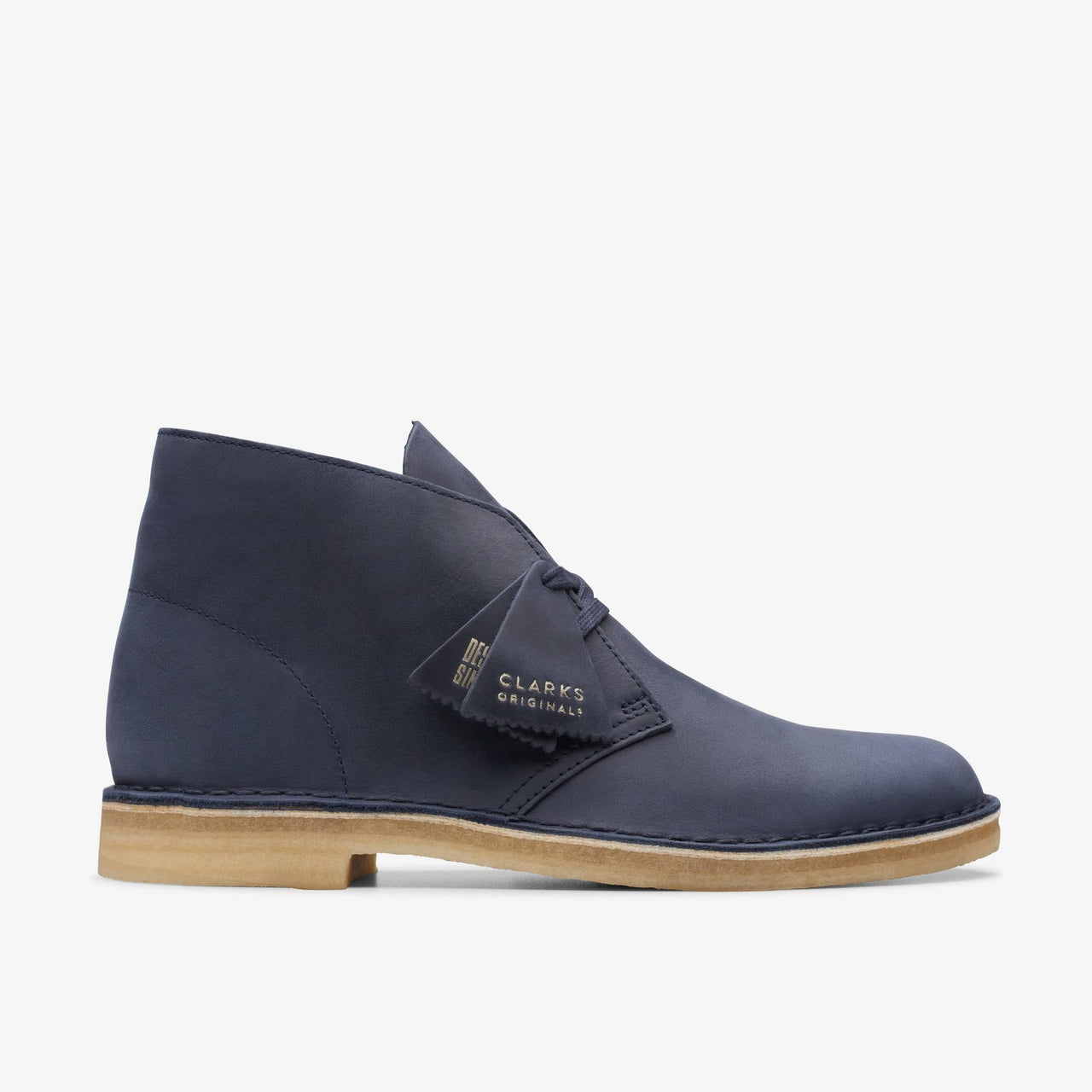 Men's Clarks Desert Boot in Navy Leather, a timeless classic for any wardrobe