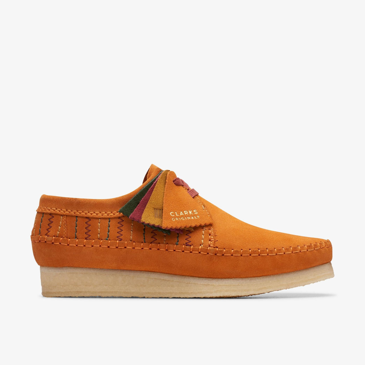 Stylish burnt orange Clarks Weaver men's shoes with a unique combination of suede and leather materials