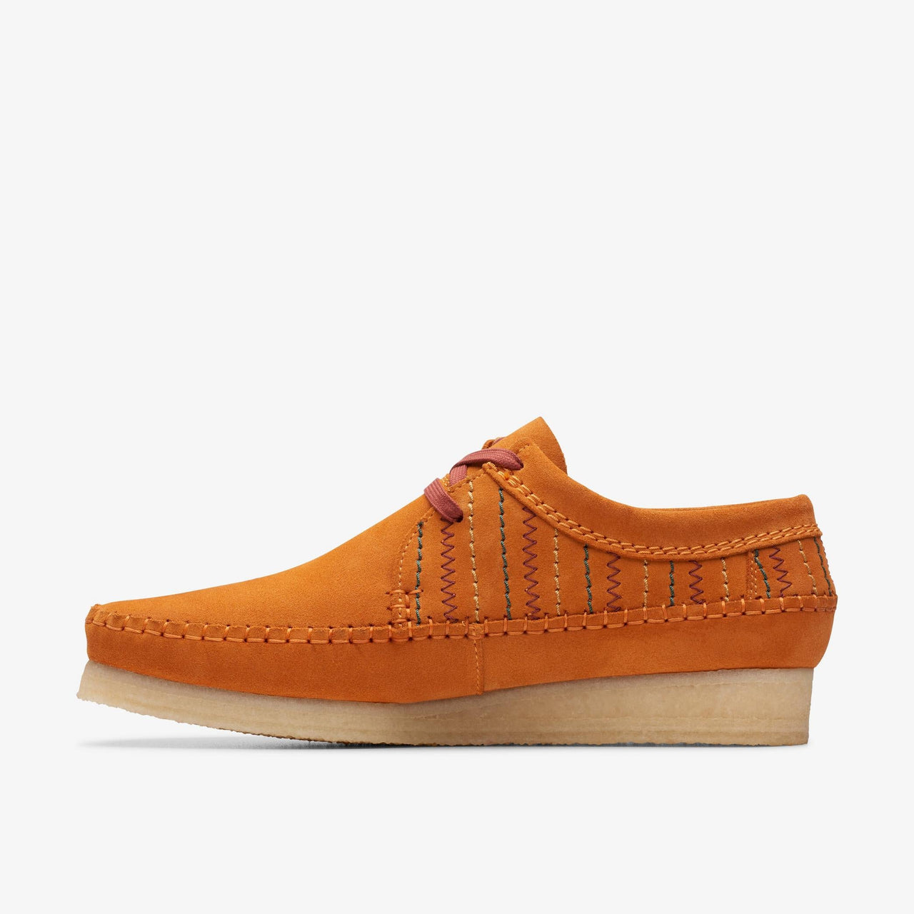 Close-up image of Mens CLARKS WEAVER shoes in burnt orange color