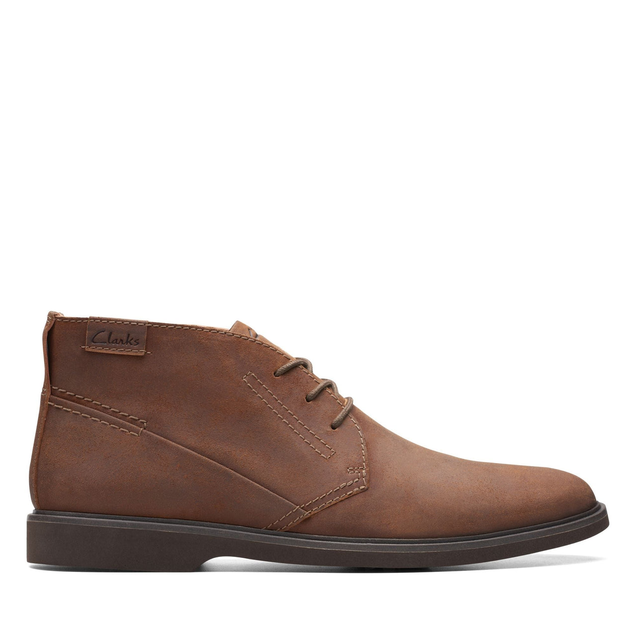 A close-up image of the stylish and versatile [26175403] MENS CLARKS MALWOOD TOP boot in rich brown leather