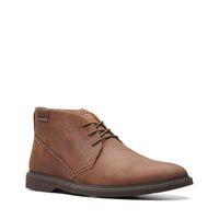 Thumbnail for Brown leather lace-up men's Clarks Malwood Top ankle boots with cushioned insoles