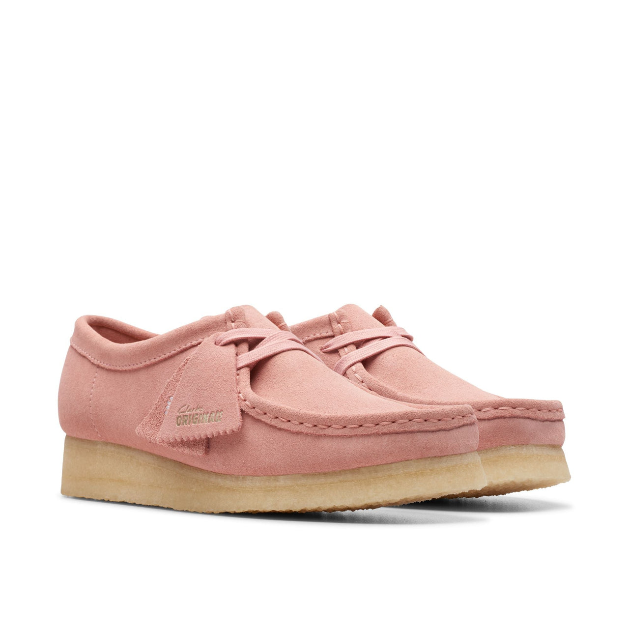 WOMENS CLARKS WALLABEE in sand suede with lace-up closure