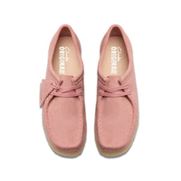 Thumbnail for WOMENS CLARKS WALLABEE in sand suede styled with casual outfit