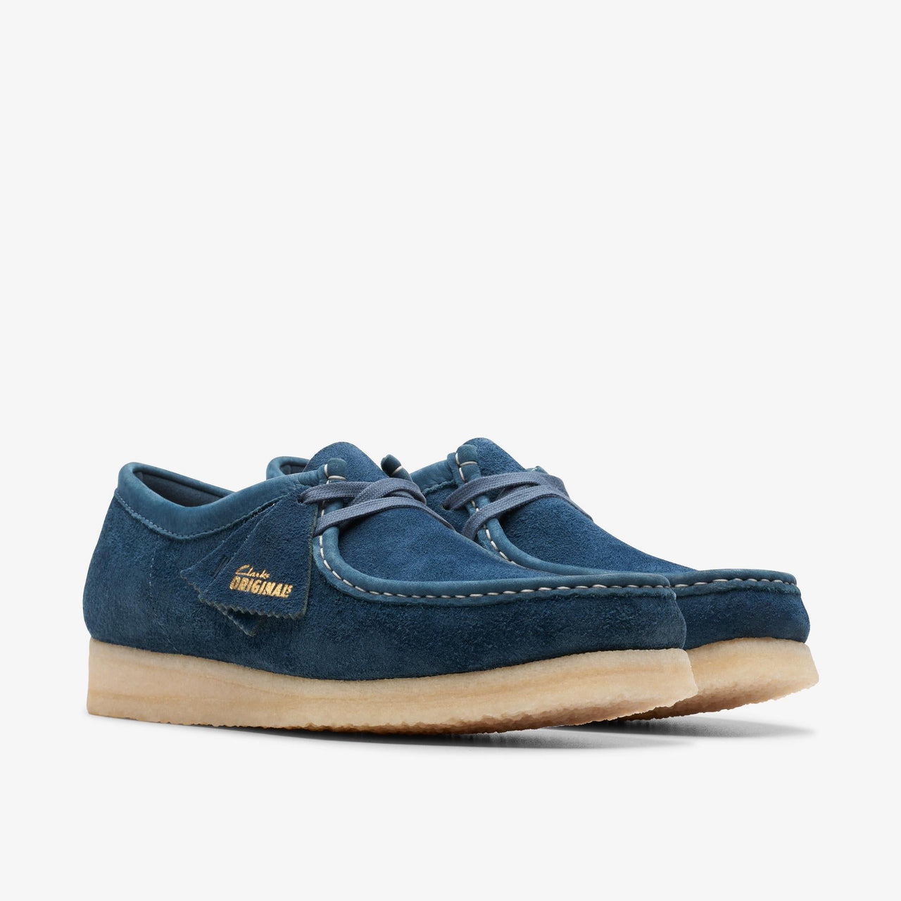  High quality mens Clarks Wallabee shoes in navy and teal 