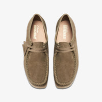 Thumbnail for  Mens Clarks Wallabee in Pale Khaki Suede, worn with casual outfit