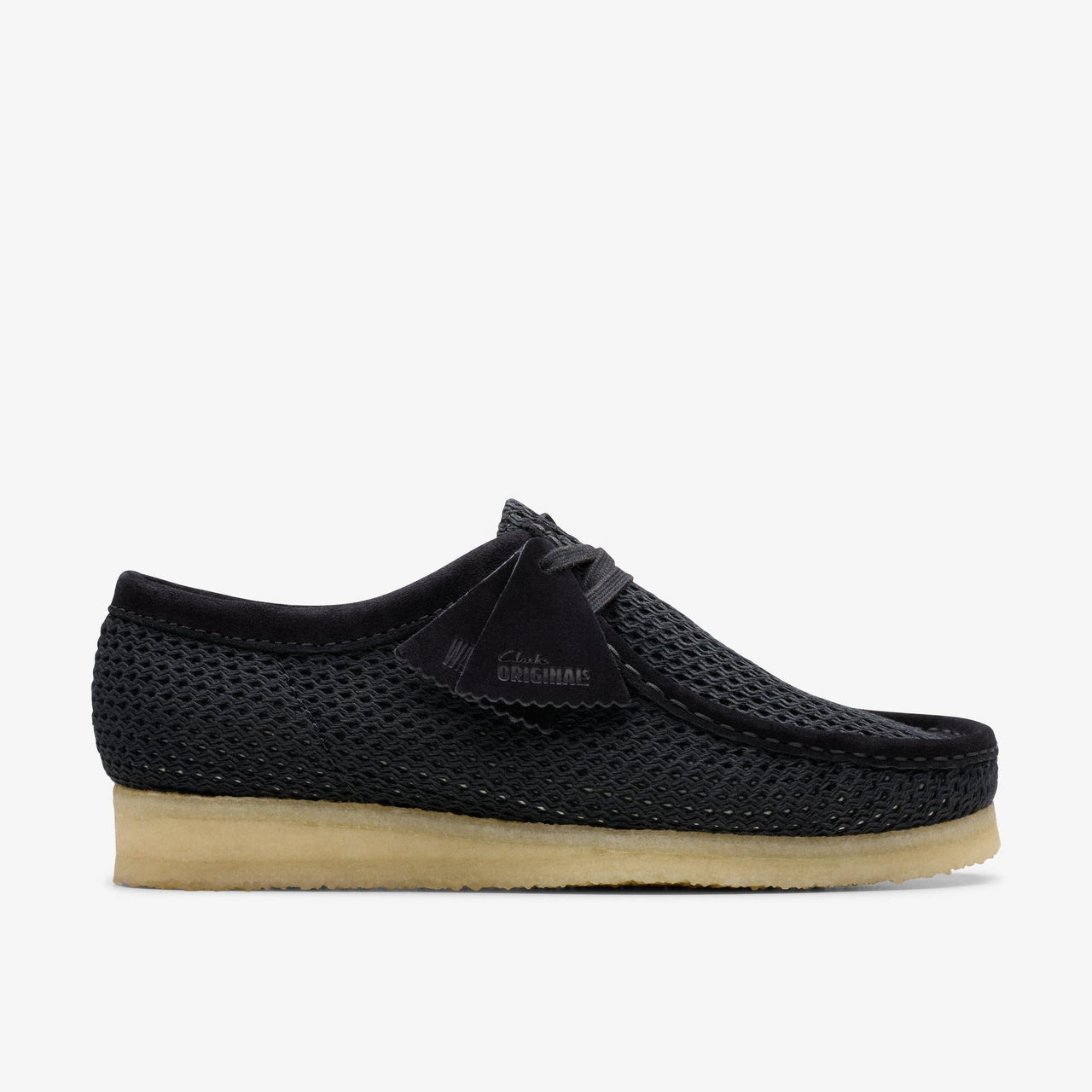 Mens Clarks Wallabee Black Mesh Shoe with Comfortable Cushioned Sole