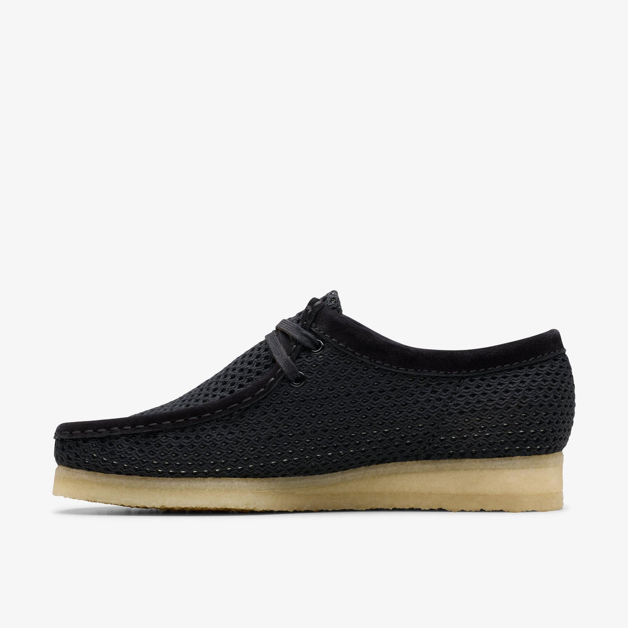 Stylish and Durable Mens Clarks Wallabee Black Mesh Shoe