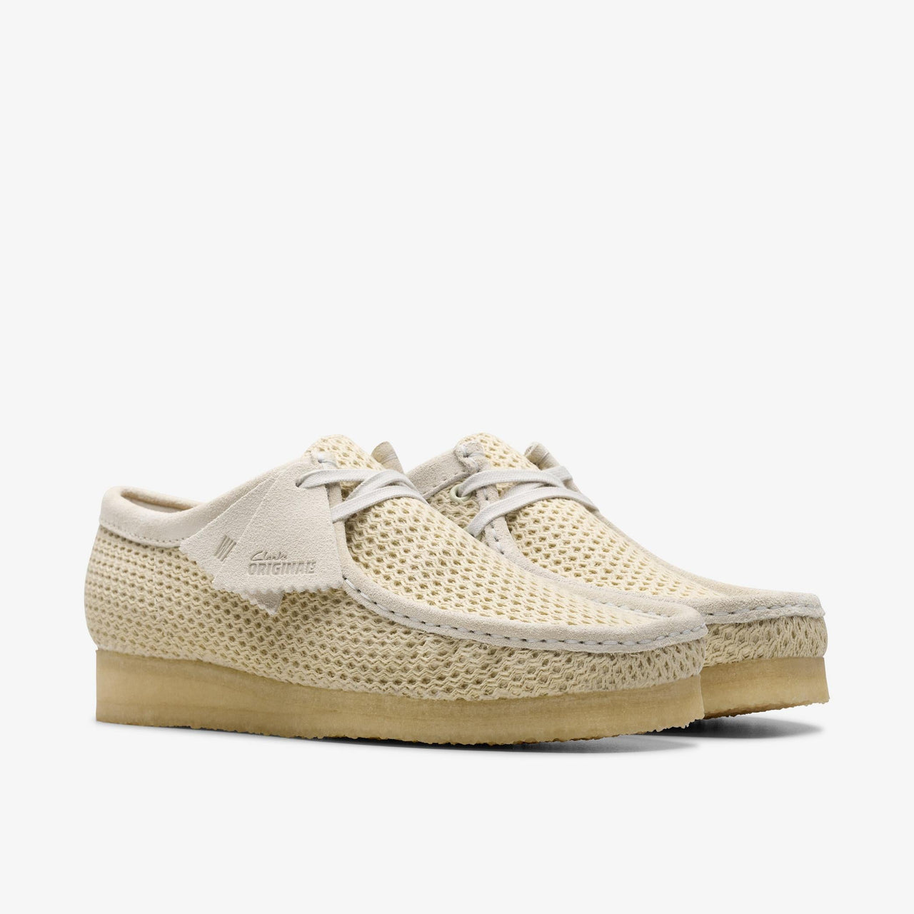 Stylish Mens Clarks Wallabee Shoes in Off White Mesh