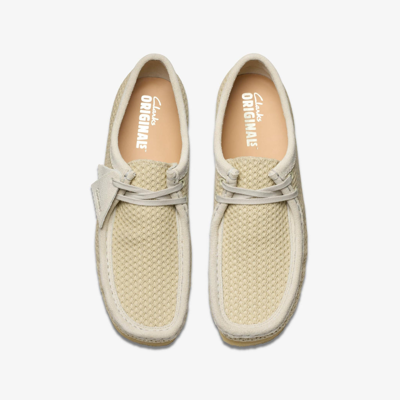 Comfortable and Trendy Mens Clarks Wallabee - Off White Mesh