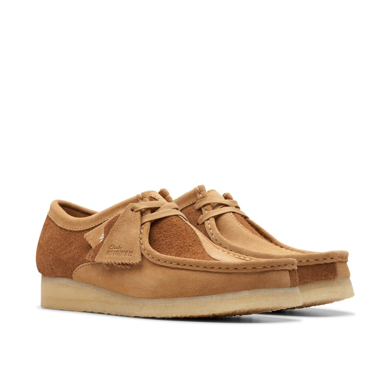 Iconic MENS CLARKS WALLABEE shoes with distinctive apron toe stitching