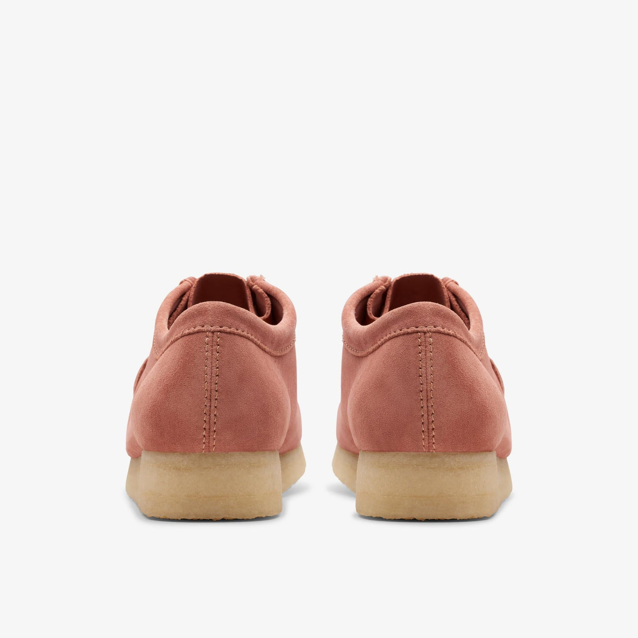 Pair of Mens CLARKS WALLABEE - TERRACOTTA SDE shoes on a shelf