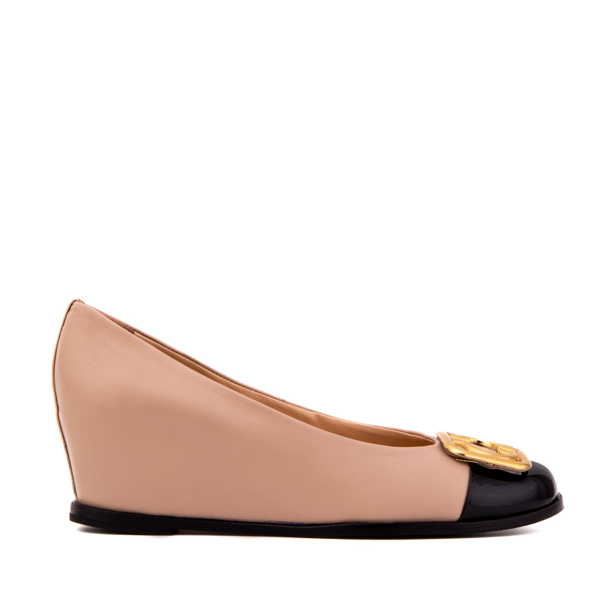 The Selene Beige & Black Leather Wedge Heel Women Shoe
