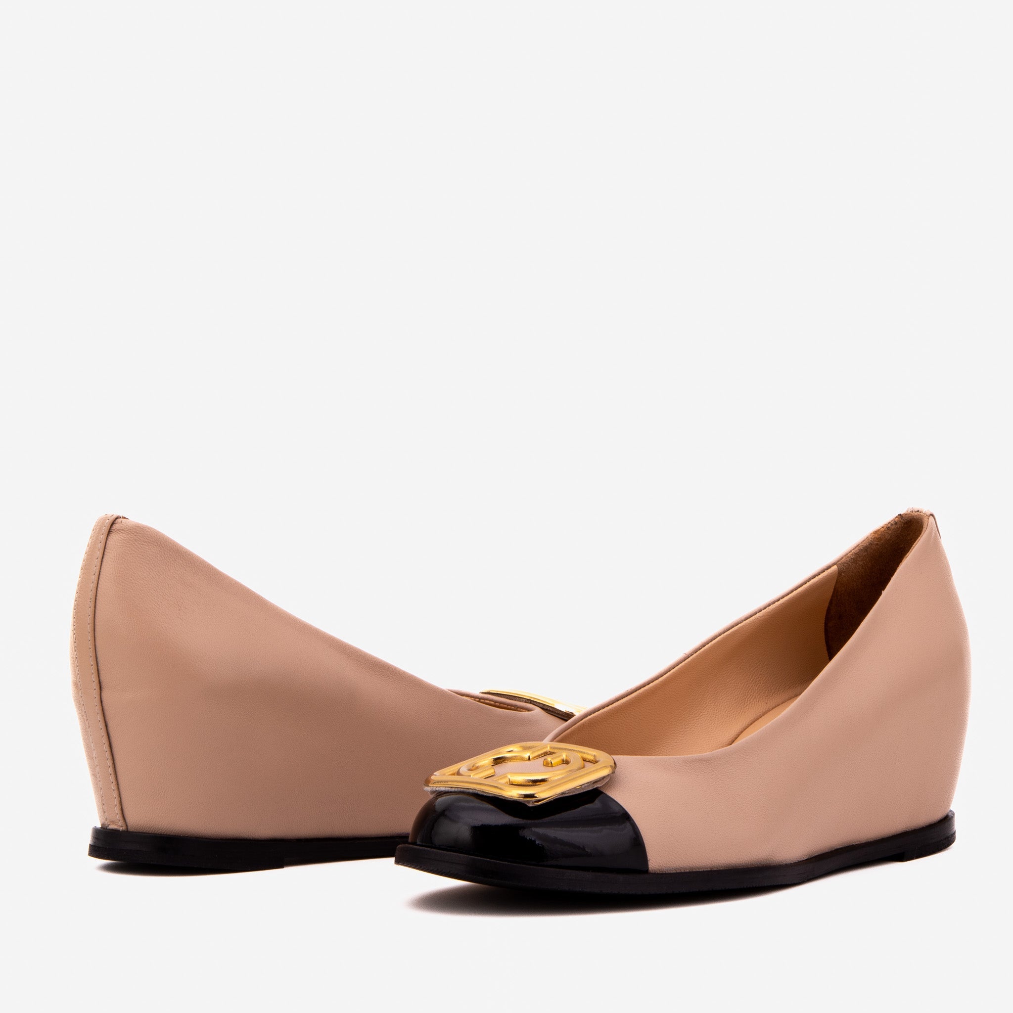 The Selene Beige & Black Leather Wedge Heel Women Shoe