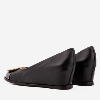 The Selene Black Leather Wedge Heel Women Shoe