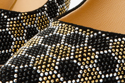 The Bolu Black & Gold Glitter Leather Pump Women Shoe