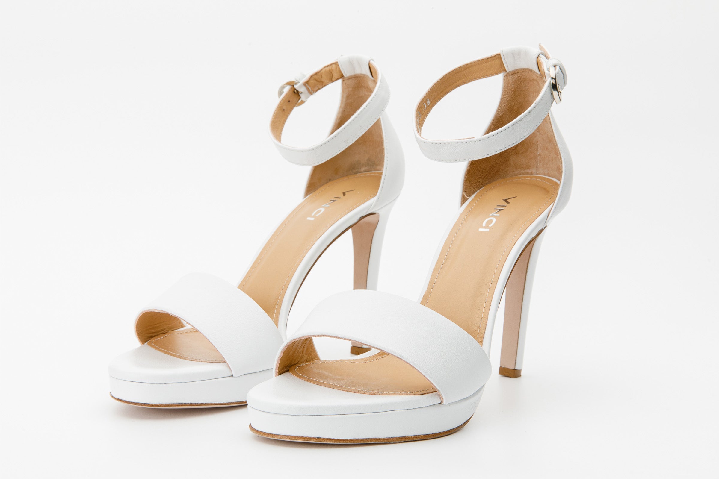 Vinci Leather Shoes The Aksu White Leather Ankle Strap Women Sandal Final Sale!
