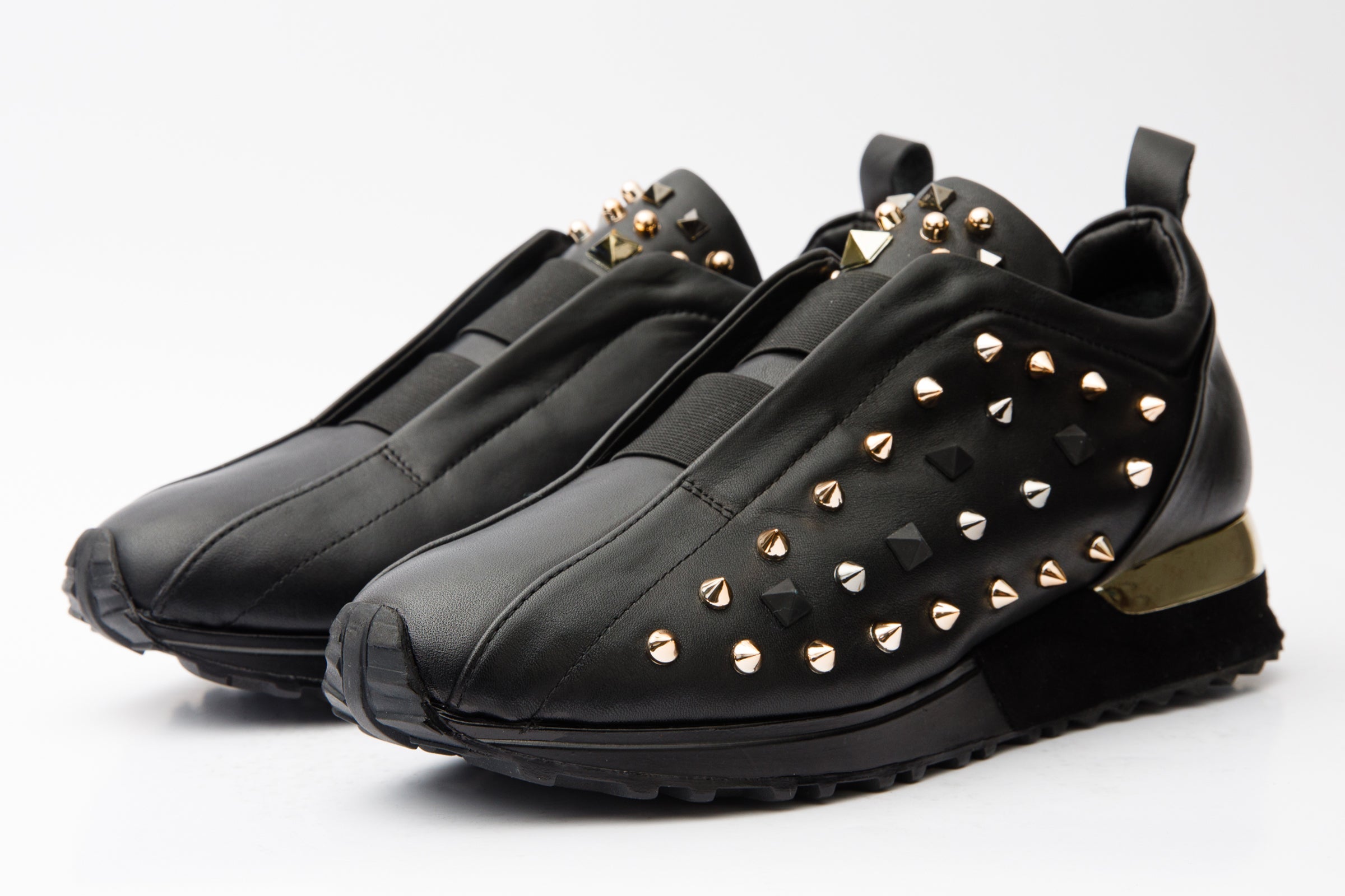 Vinci Leather Shoes The Infanta Black Spike Leather Women Sneaker Limited Edition
