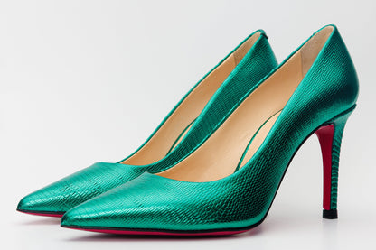 The Maple Green Leather Pump Fuchsia Sole Women Shoe