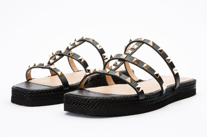 The Seul Black Leather Multi Strap Flat Women Sandal Final Sale!