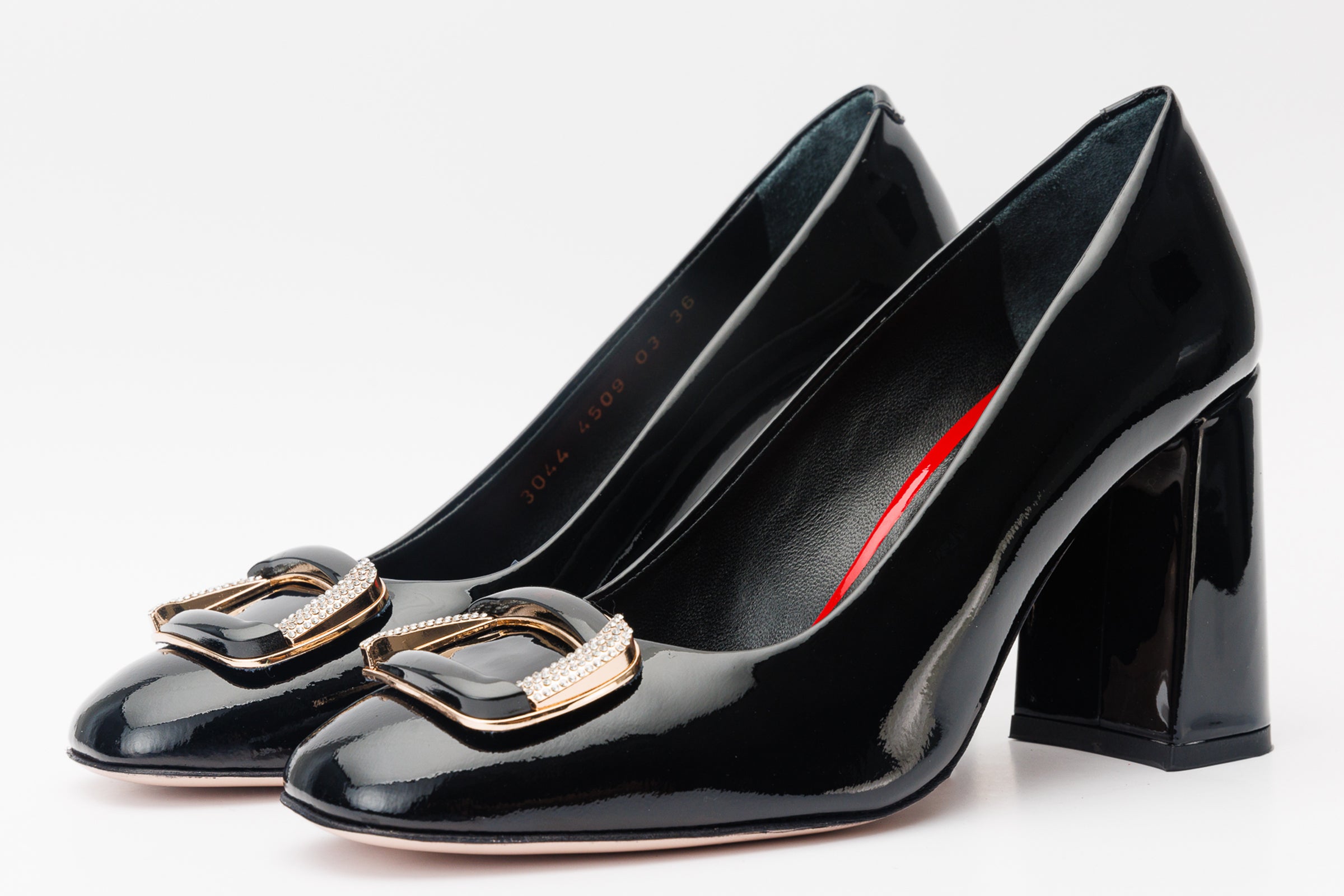 The Ferrara Black Patent Leather Block Heel Pump Women Shoe