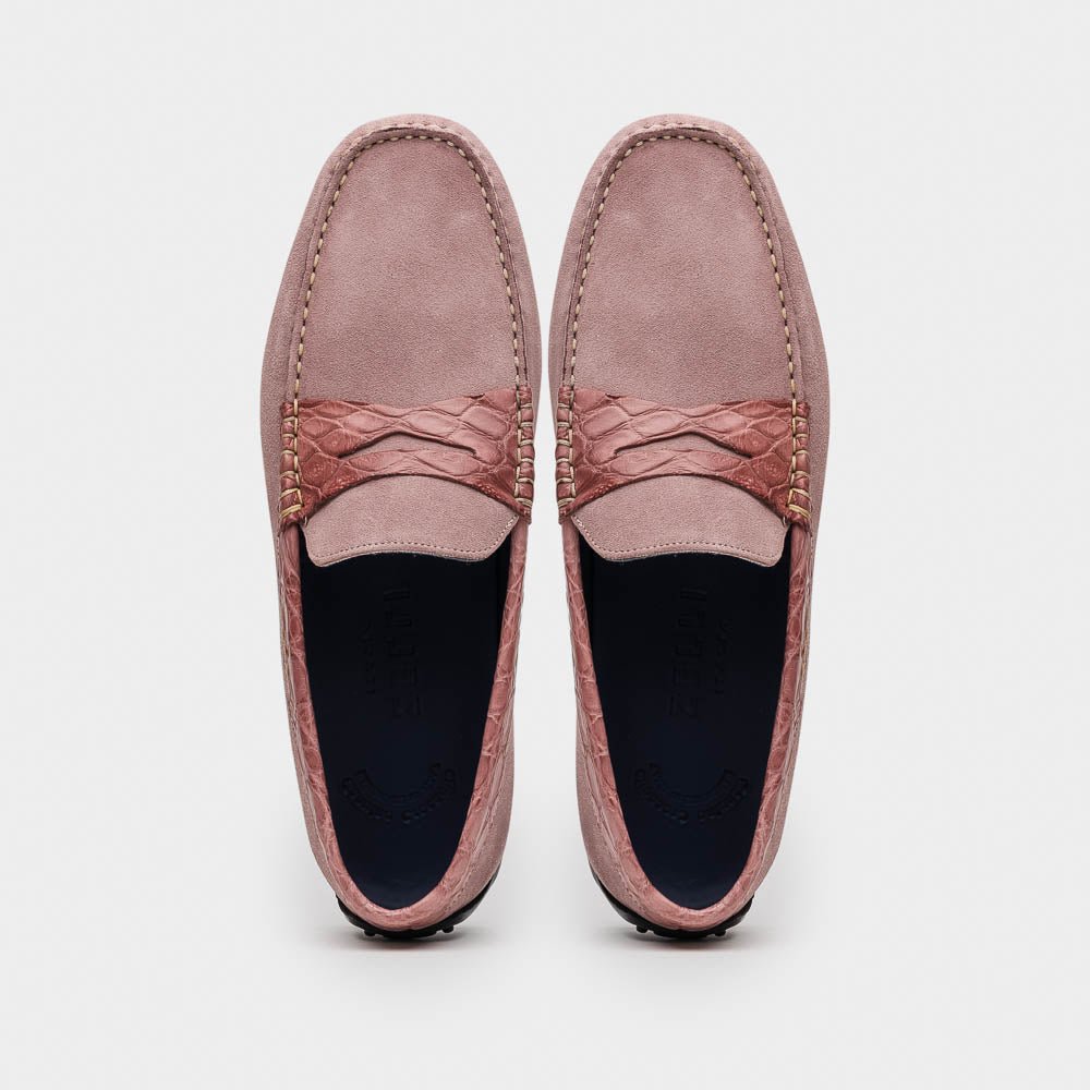 31 - 160 - Cdy Monza Sueded Calfskin With Crocodile Driver Candy Sale by Zelli Italia – Don't Panic Shoes