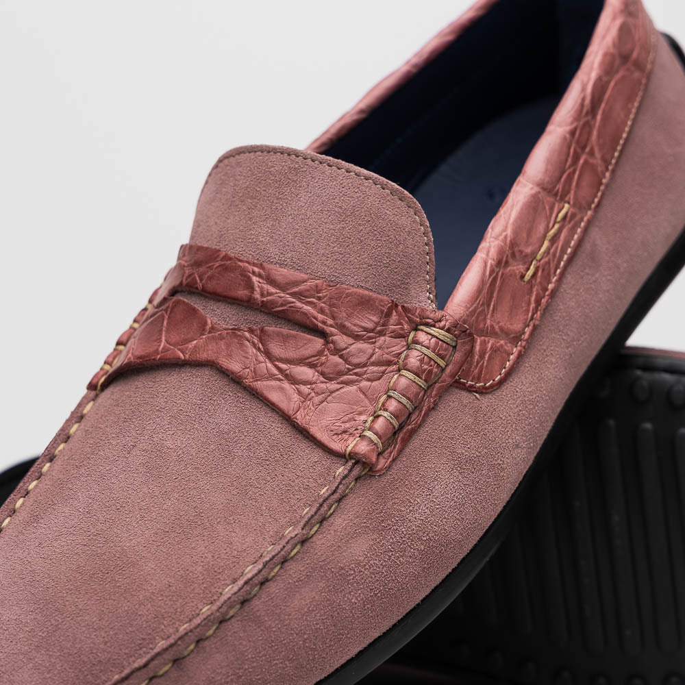 31 - 160 - Cdy Monza Sueded Calfskin With Crocodile Driver Candy Sale by Zelli Italia – Don't Panic Shoes