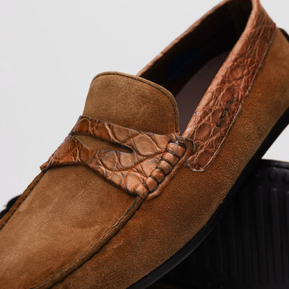 31 - 160 - Cgn Monza Sueded Calfskin With Crocodile Driver, Cognac Shop by Zelli Italia – Don't Panic Shoes
