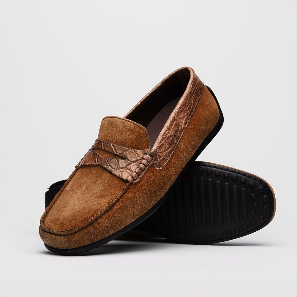 31 - 160 - Cgn Monza Sueded Calfskin With Crocodile Driver, Cognac Shop by Zelli Italia – Don't Panic Shoes