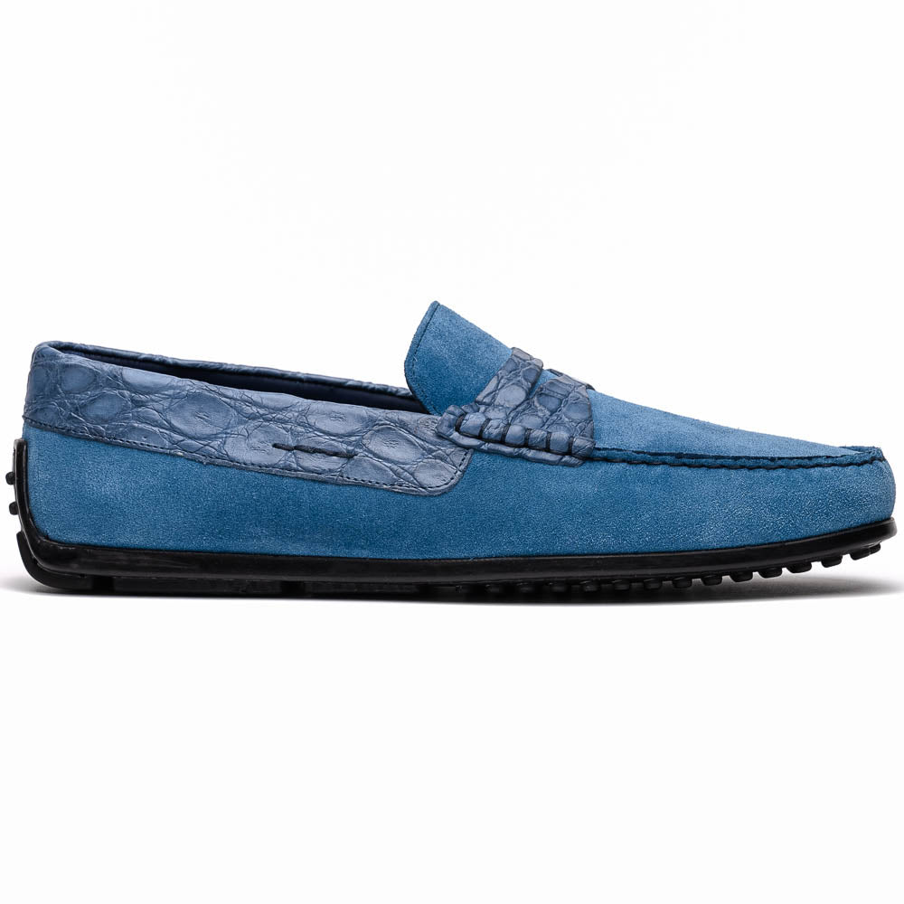 31 - 160 - Dnm Monza Sueded Calfskin With Crocodile Driver Denim Shop by Zelli Italia – Don't Panic Shoes