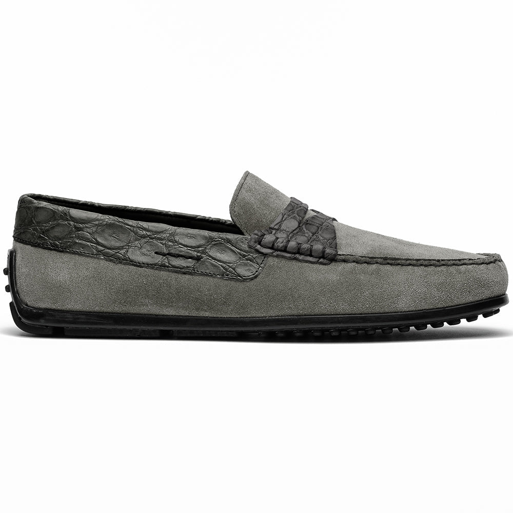 31 - 160 - Gry Monza Sueded Calfskin With Crocodile Driver, Grey Shop by Zelli Italia – Don't Panic Shoes