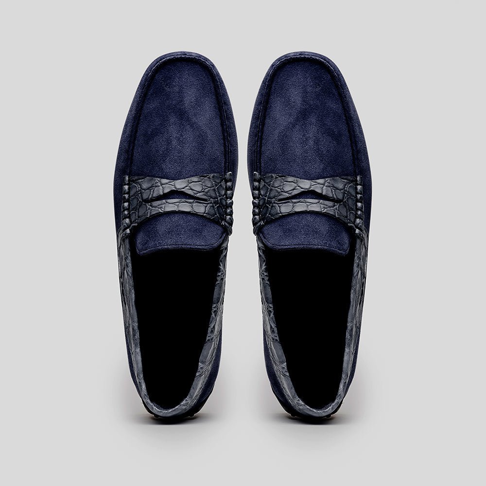 31 - 160 - Nvy Monza Sueded Calfskin With Crocodile Driver, Navy Shop by Zelli Italia – Don't Panic Shoes