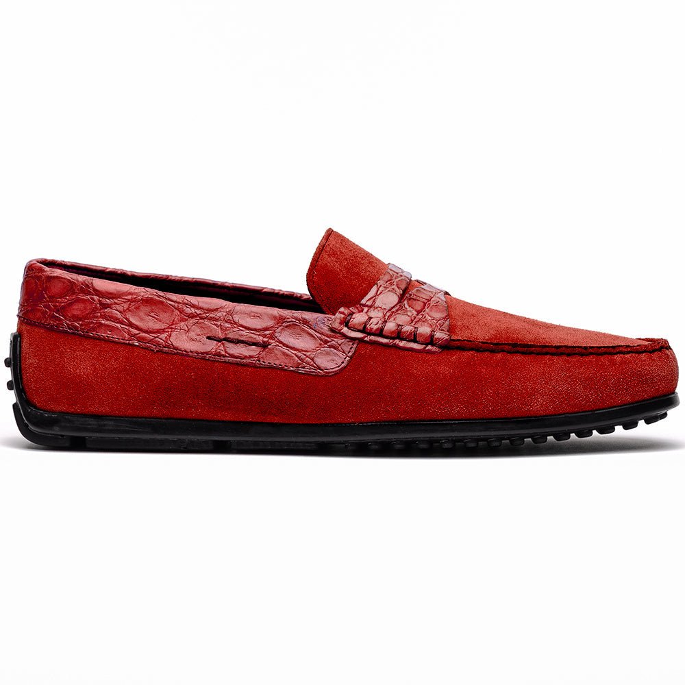 31 - 160 - Red Monza Sueded Calfskin With Crocodile Driver, Red Sale by Zelli Italia – Don't Panic Shoes