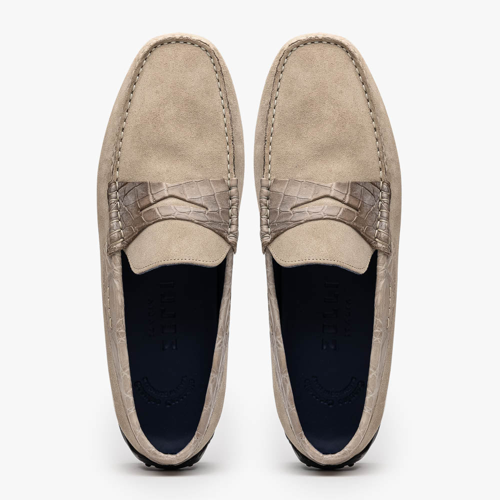 31 - 160 - Snd Monza Sueded Calfskin With Crocodile Driver Sand Shop by Zelli Italia – Don't Panic Shoes