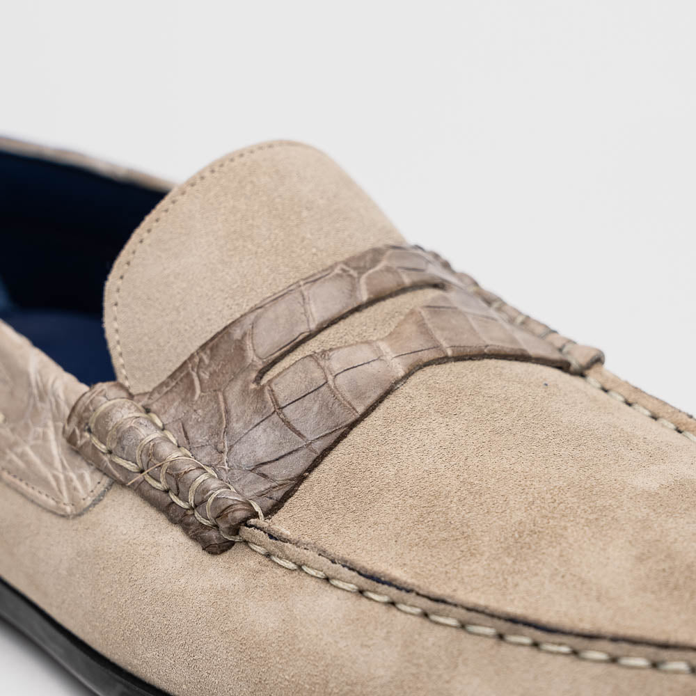 31 - 160 - Snd Monza Sueded Calfskin With Crocodile Driver Sand Shop by Zelli Italia – Don't Panic Shoes