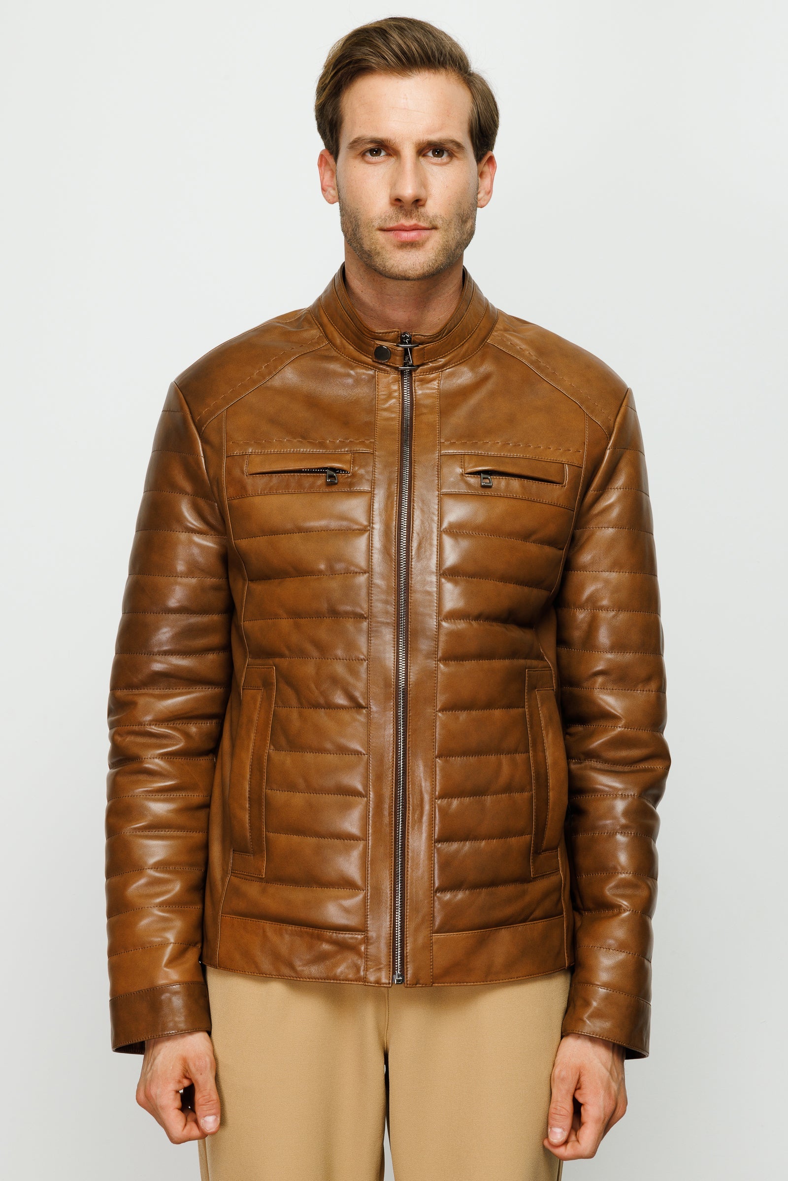The Wilkerson Tan Leather Men Jacket