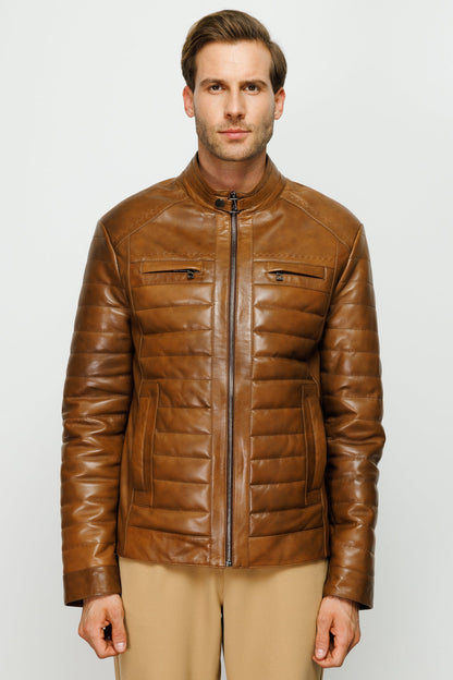 The Wilkerson Tan Leather Men Jacket