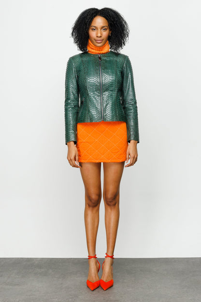 The Pythn Skin Green Leather Women Jacket