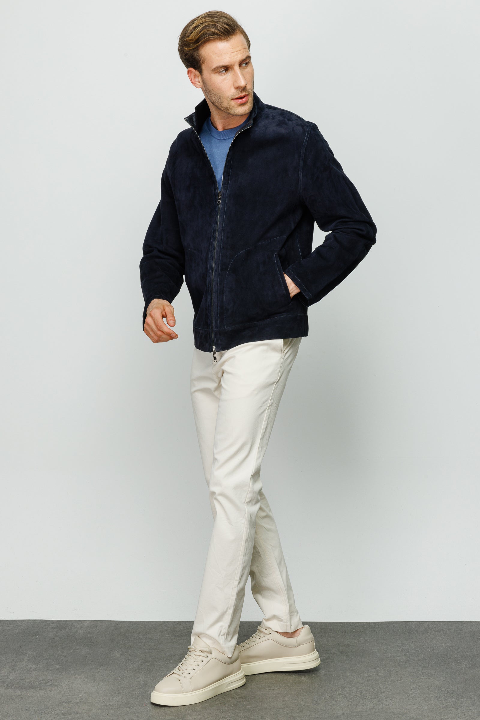 Vinci Leather Shoes The Alba Navy Leather Men  Jacket