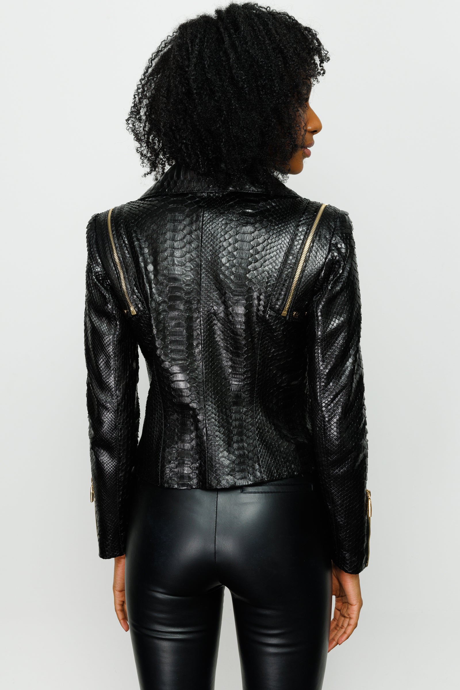 The Queen Pythn Skin Black Leather Women Jacket