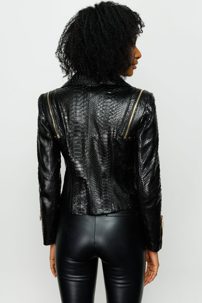 The Queen Pythn Skin Black Leather Women Jacket