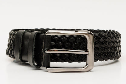 The Mclean Woven Black Leather Belt