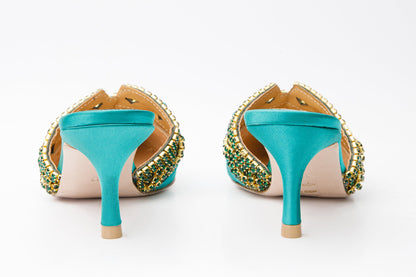 The Volga Green Leather Kitten Heel Pointy Toe Women Sandal Final Sale!