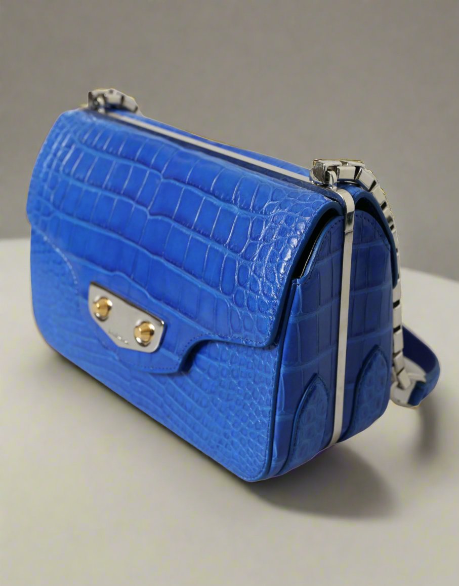 Balenciaga Alligator Leather Mini Shoulder Bag Blue