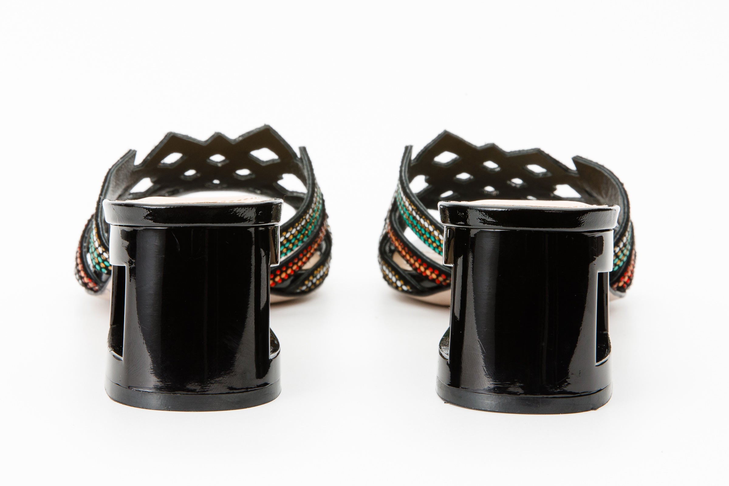 The Palma Black Glitter Leather Block Heel Women Sandal