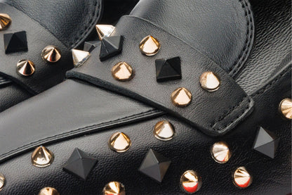 The Infanta Black Spike Leather Block Heel Pump Women Shoe