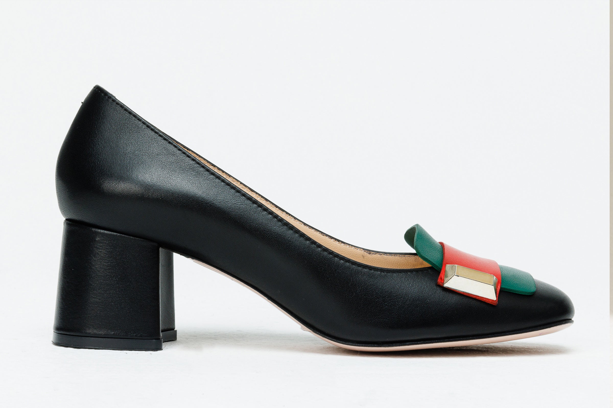 The Olney Black Leather Block Heel Pump Women Shoe