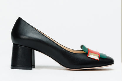 The Olney Black Leather Block Heel Pump Women Shoe